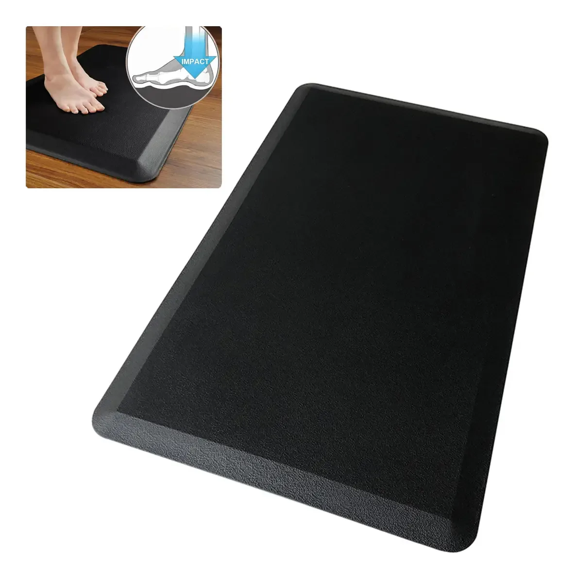 Tapete anti-fadiga impermeável para supermercado doméstico 70x44cm preto