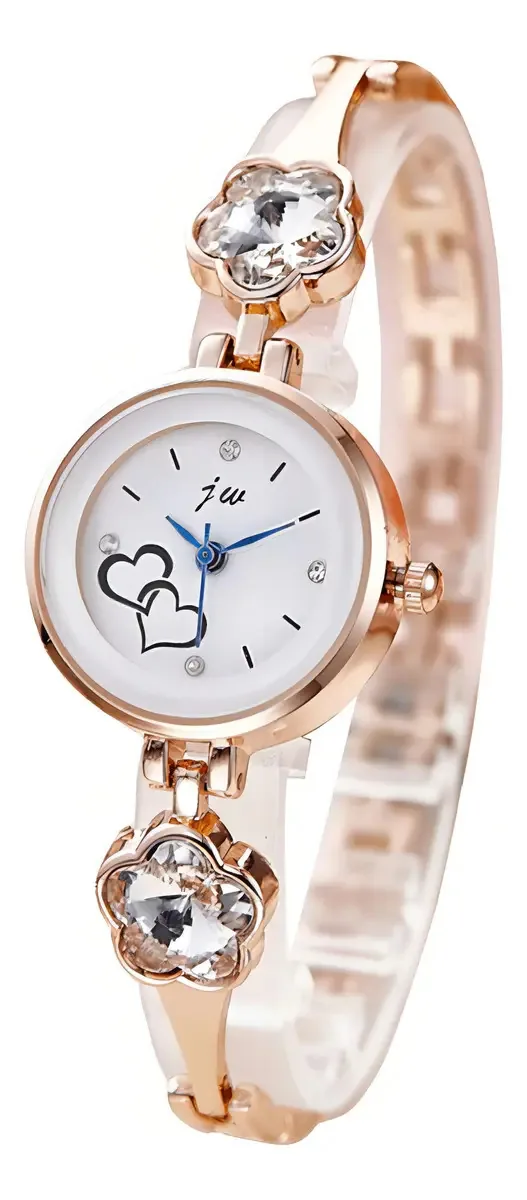 Relógio de pulso feminino com pedras, design formal e casual, pulseira rosa, pedras transparentes