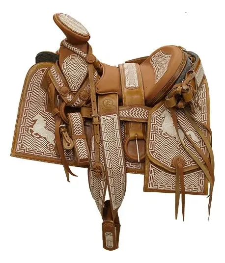Cadeira, moldura, equitação, estilo Charro, 100% couro marrom