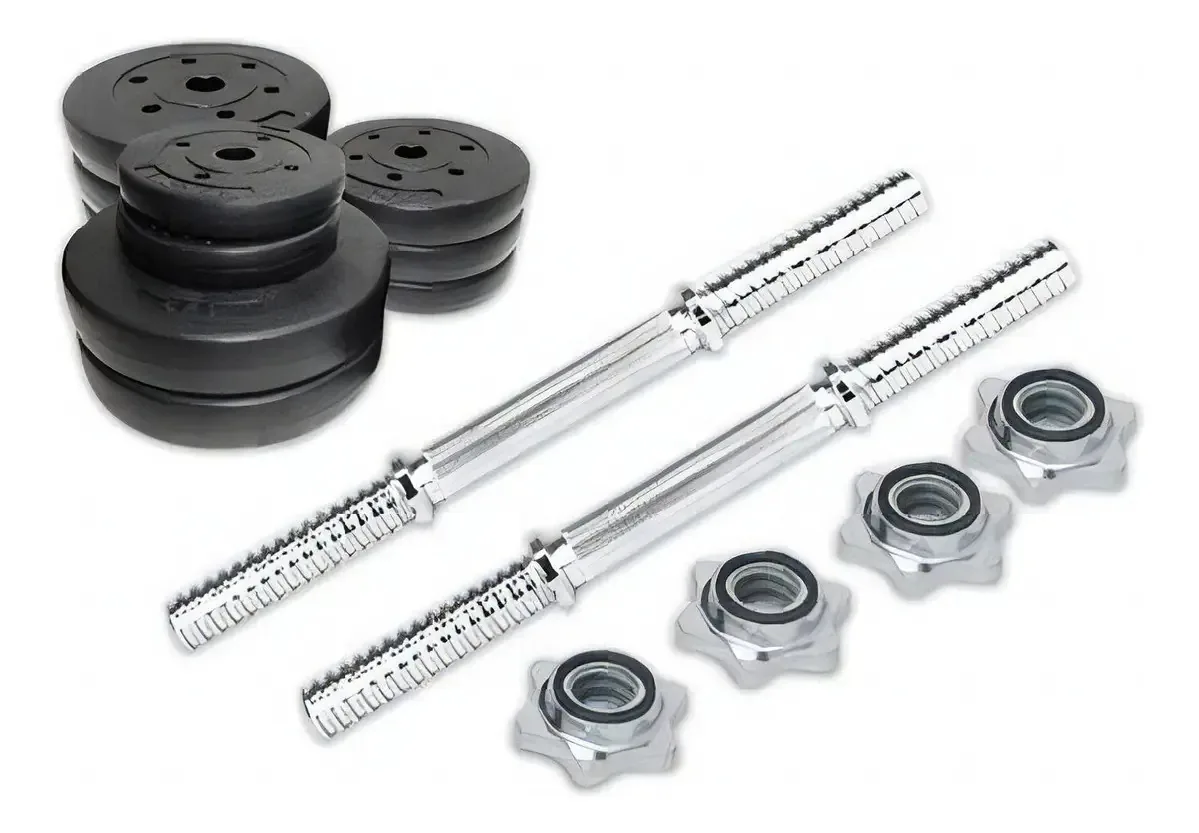 2 halteres e mais de 20 kg em discos de peso Fitness Crossfit Metinca Color Black
