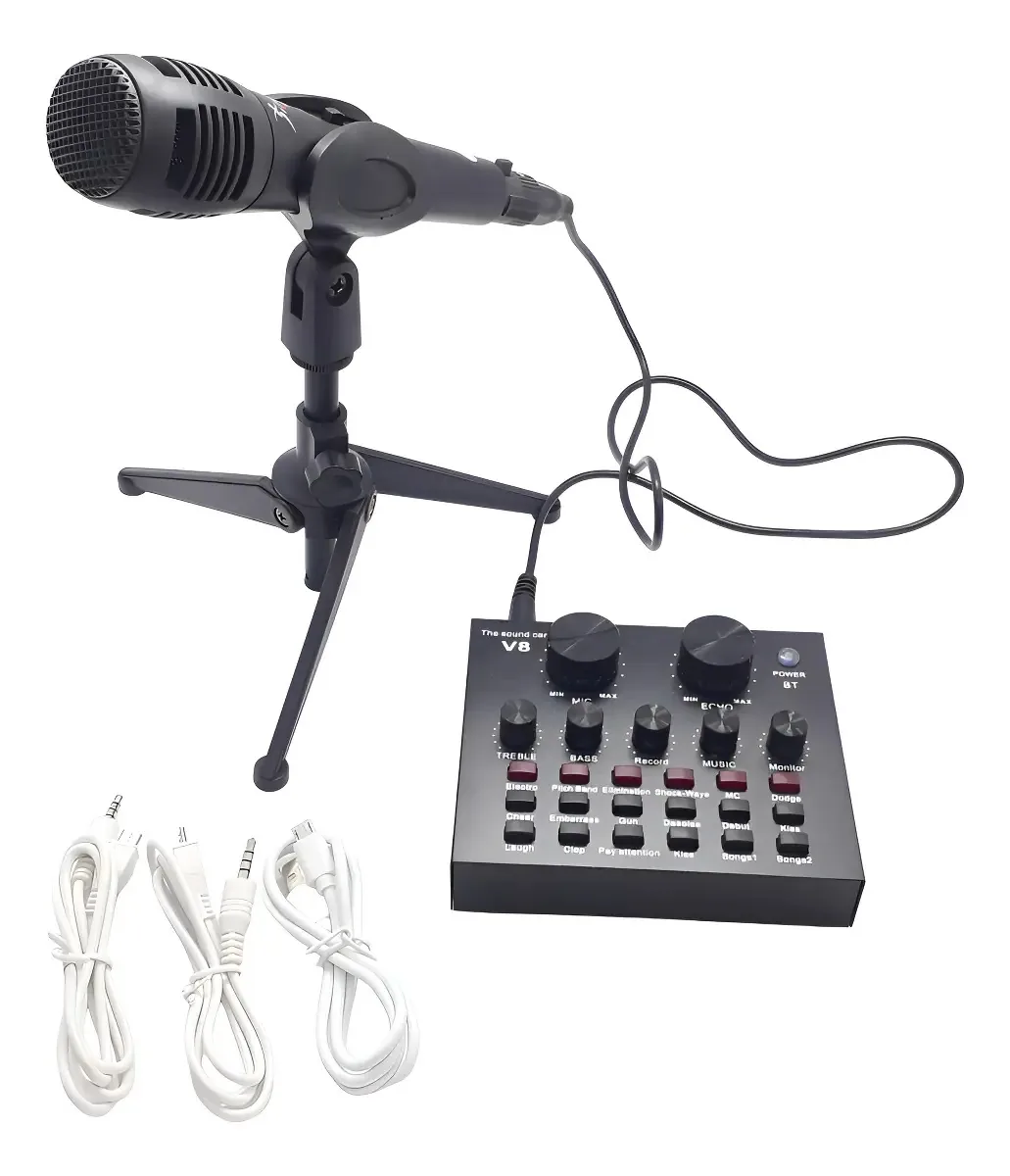 V8 Placa Som Áudio Conjunto Interface Live Online Tiktok
