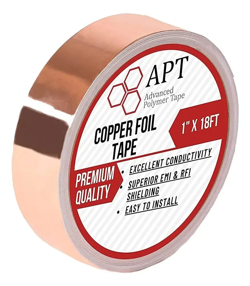 Apt, Fita de Cobre com Adesivo Acrílico Condutor da Apt, 2,6 Mil de Espessura Total, Blindagem de Guitarras e Contra EMI, Artes e Artesanato, Reparos Elétricos, Tamanhos 1 x 18 Pés, 1