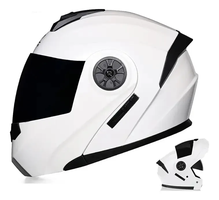 Capacete dobrável de motocicleta Echoarmor com óculos internos Dot Certified Dot Full Face Flip-Up Capacetes para com viseira dupla 991 White S 55-56