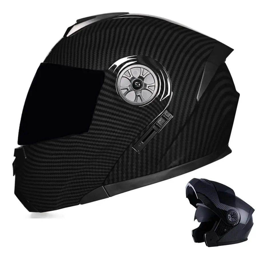 Capacete de motocicleta dobrável Echoarmor com óculos internos certificados Dot, capacetes para viseira dupla 991 Carbon Fiber Black Xl61-62
