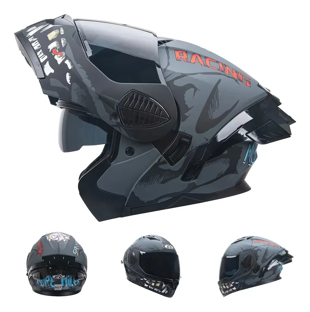 Capacetes dobráveis para motocicletas Echoarmor Mica Smoke Aleron Sport Dot Grey L 57-58