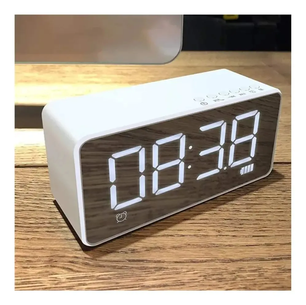 Rádio-despertador Gerrit para uso doméstico, despertador digital, relógios digitais de cabeceira com estéreo, rádio FM, cartão Aux Tf, ajustável, repetido, design espelhado, R