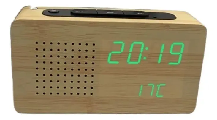 Rádio-despertador Gerrit, controle de voz de madeira, brilho ajustável, rádio-despertador FM com função brilhante, branco (amarelo)