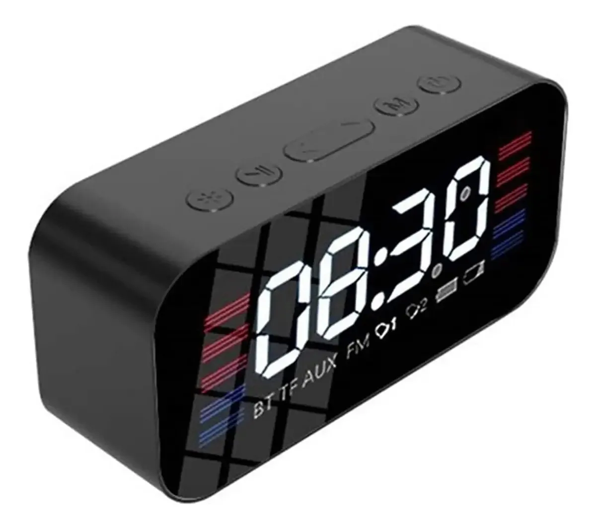 Relógio Despertador Sem Fio, Relógios Digitais de Cabeceira com Controlador Estéreo Duplo de 3 W, Rádio FM, Bluetooth 4.2, Cartão Aux TF, Ajustável, Soneca, Azul (preto)