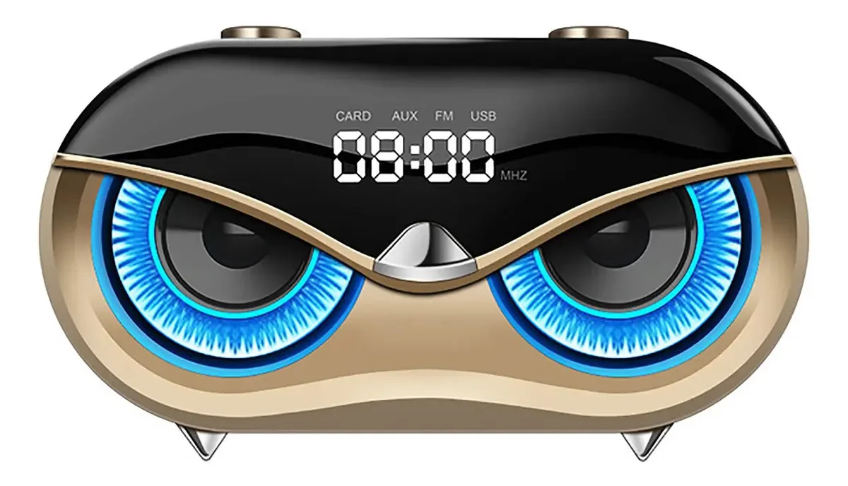 Mini relógio de mesa sem fio Gerrit com rádio externo, tela HD, rádio FM, despertador duplo, 4 modos de reprodução, chamadas viva-voz, preto (dourado)