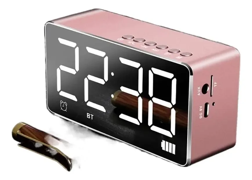 Despertador Gerrit com display LED digital com espelho, rádio FM sem fio, relógio de mesa eletrônico para decoração de casa, rosa (rosa)