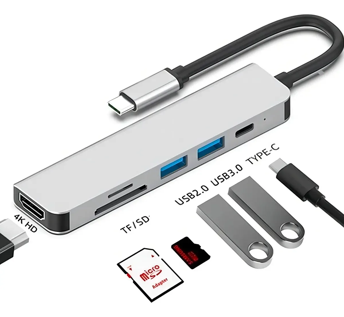 Adaptador USB C para USB Dual Type C 6 Portas BYL-2010