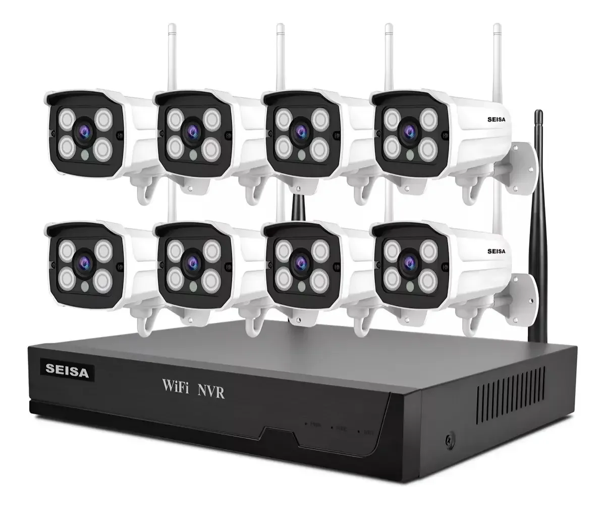 Kit de segurança HD Wireless Nvr+8 câmeras Wifi internas de cor branca