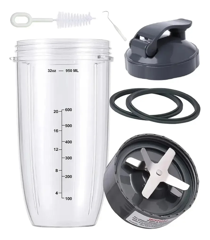 Copos misturadores para Nutribullet 32 onças NB600/900w Um conjunto com lâmina, lavadora, escova e gancho.