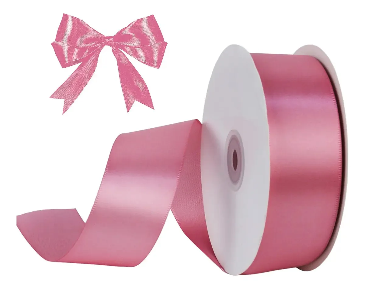 Fita de Cetim Rosa Escuro Poliéster 3.8cm x 50m para Laços e Artesanato
