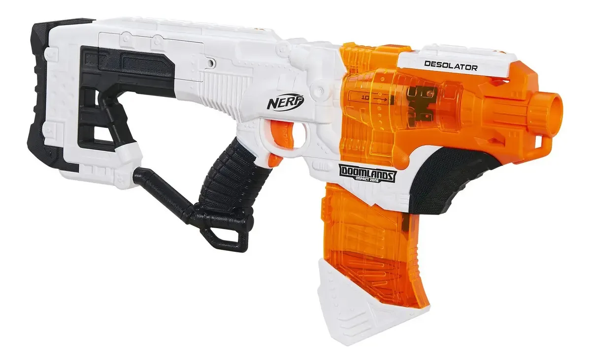 Nerf Desolator Doomlands Brinquedo de Espingarda com Carregador de 10 Dardos e 10 Dardos Oficiais Doomlands Elite Para Crianças, Adolescentes e Adultos, Multicolorido