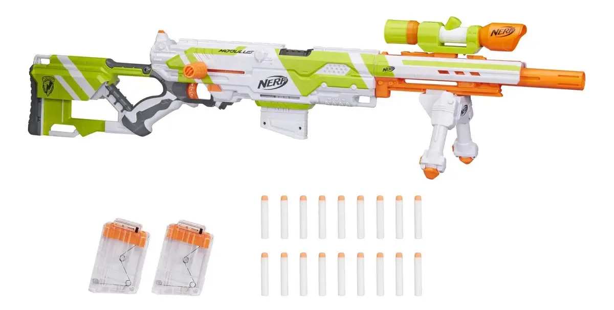 Lançador de brinquedos Nerf Longstrike Modulus com acessórios e dardos