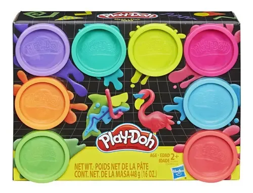 Kit Com 8 Potes De Massa De Modelar Cores Neon Play-doh