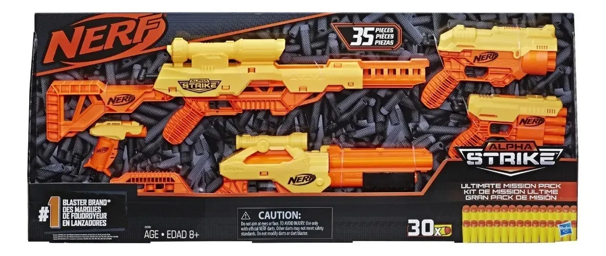 Pacote de 35 peças Nerf Alpha Strike - 5 lançadores, 30 dardos