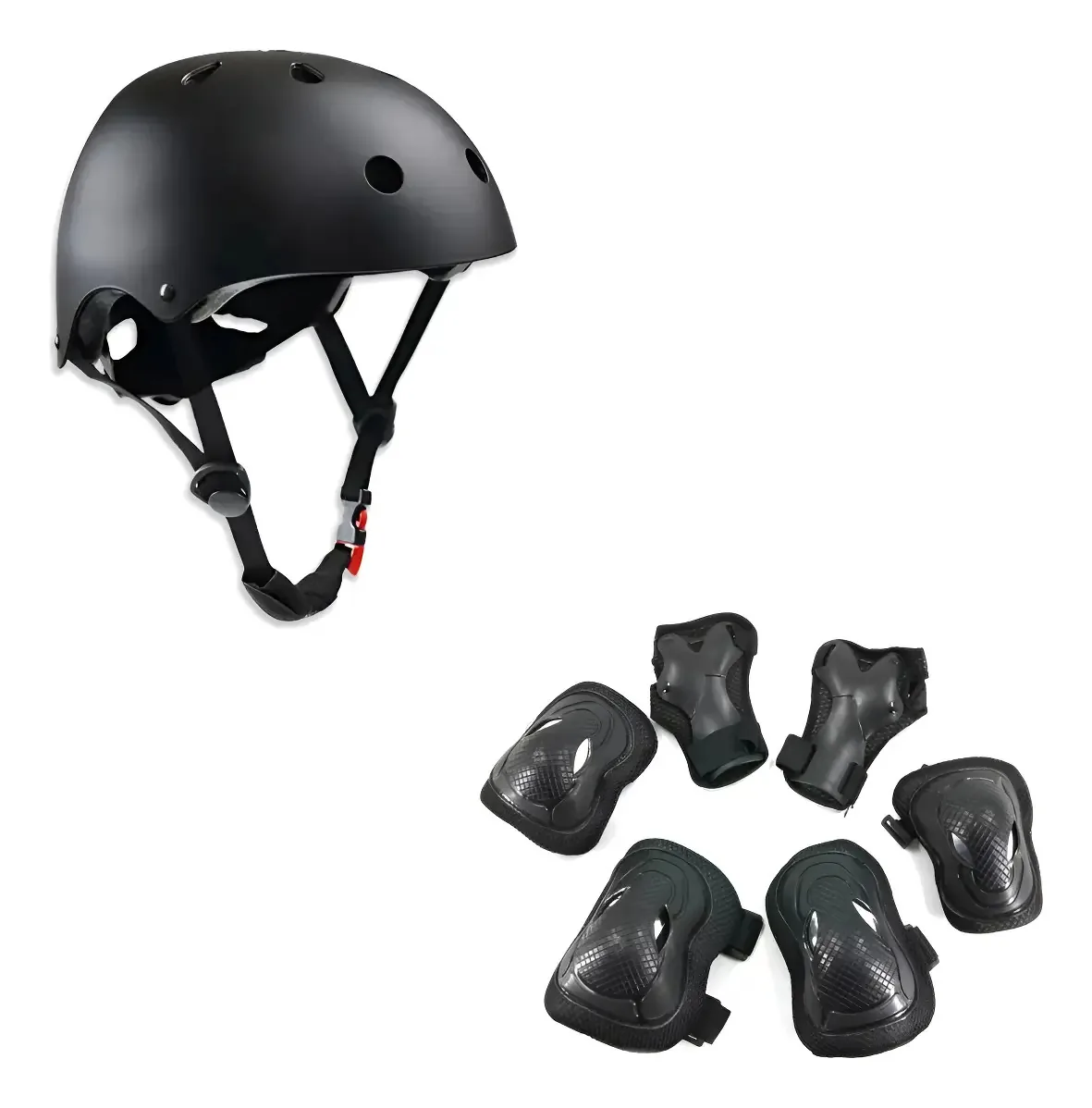 Conjunto de proteção juvenil, suporte de joelho, cotovelo, pulseira, preto, preto