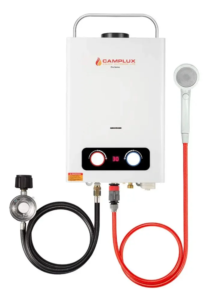 Camplux Pro - Aquecedores de água externos sem tanque, aquecedor de água a gás de 1,58 Gpm com alça portátil, aquecedor de água a propano para acampar, cabines
