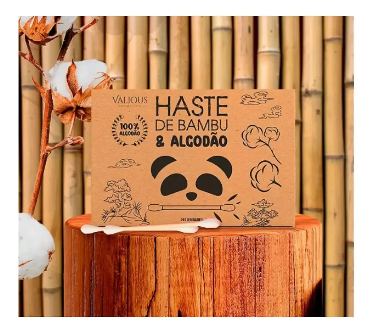 Cotonetes Ecológicos Bamboo Biodegradáveis Eco Friendly 200 Unidades Haste flexível Algodão Higiene Pessoal cuidados caixa econômica