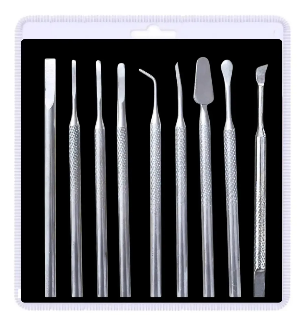 Kit 9 Peças Pedicure Podologia Profissional Aço Inox 13cm bisturi goiva formão calosidade pé rachado spa dos pés afiados