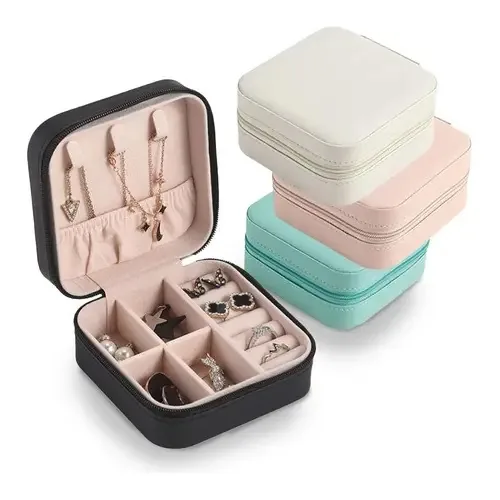 Porta Joias 4 Divisórias Viagem Porta Anéis Colar Cor Rosa