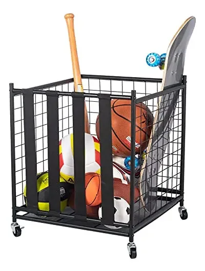 Oududianzi Armazenamento de Bolas, Carrinho de Bolas Desportivas com Rodas, Organizador de Bolas para Garagem, Organizador de Garagem, Prateleira Desportiva, Cesta de Bolas com Alças Elásticas
