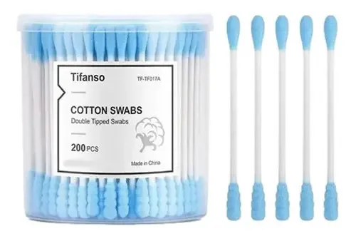 Tifanso Cotonetes Algodão Com Ponta Dupla Azul 200 Unidades