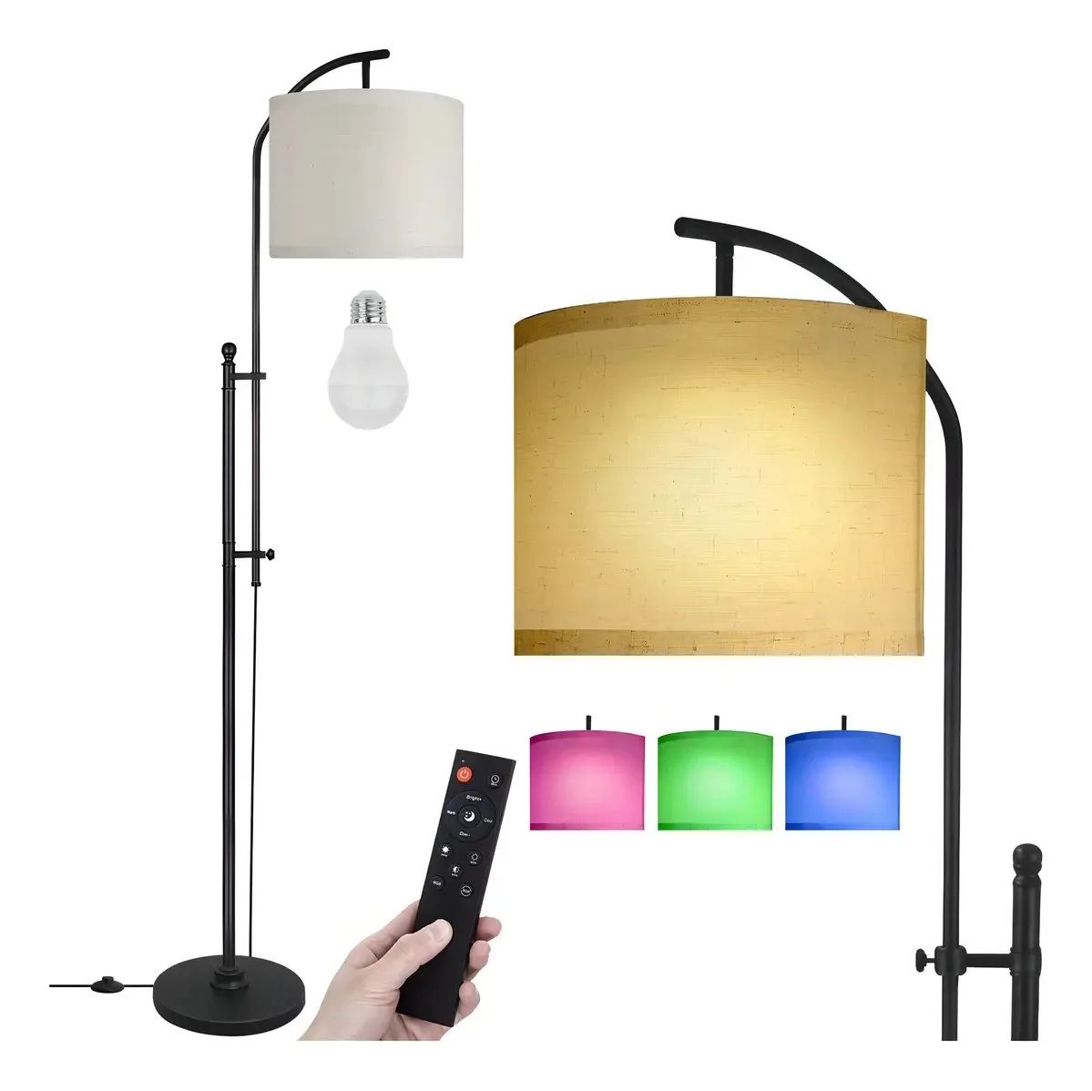 Luminária de chão rústica Bodkar com controle remoto, lâmpada