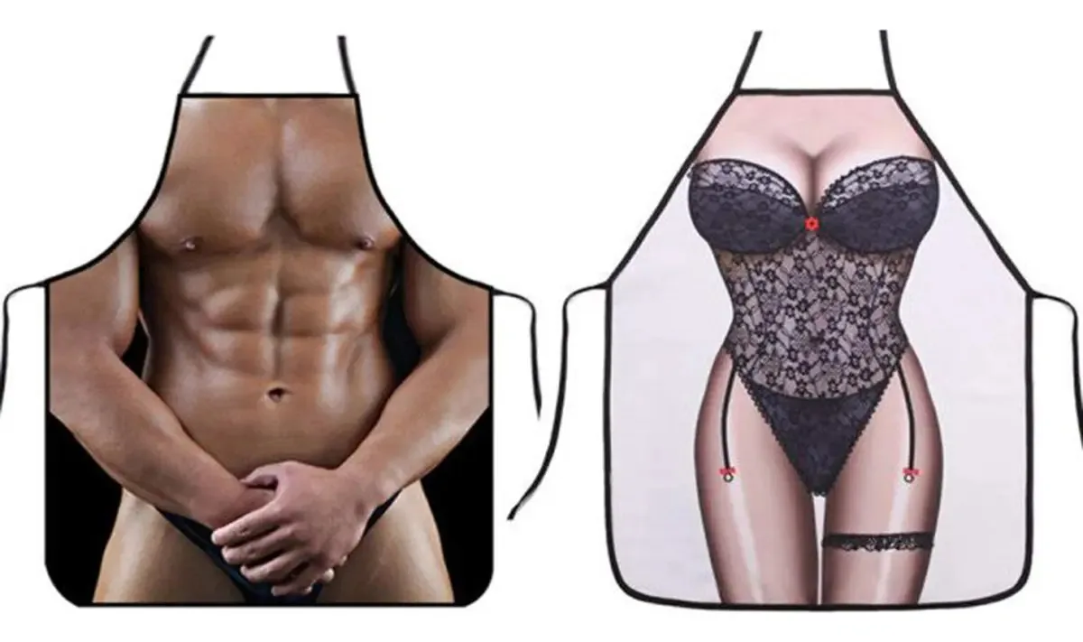 Aventais de biquíni divertidos e sexy, pacote com 2 aventais, cor preta