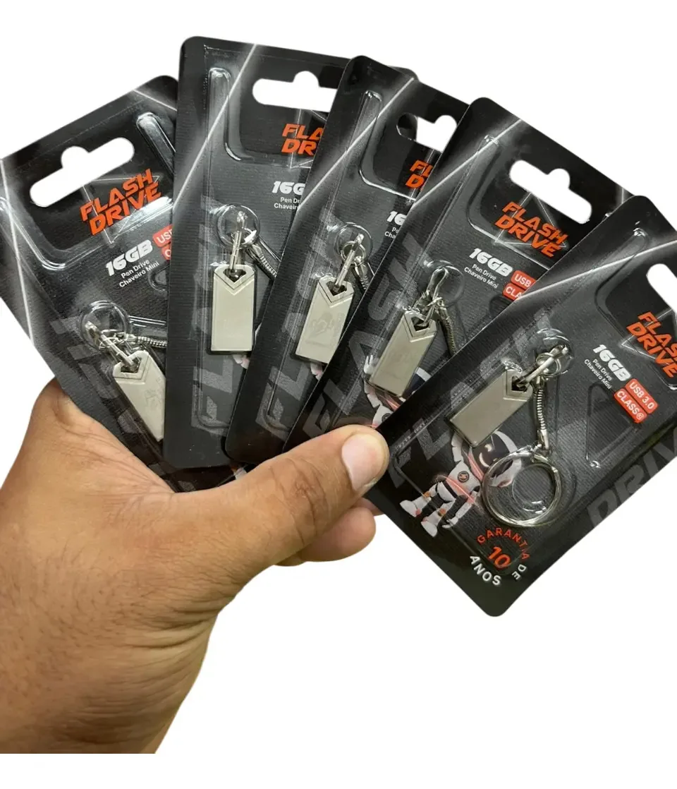 Pen Drive 16gb Usb 3.0 Chaveiro Metálico Kit 5 Unidades Prateado Flash Drive