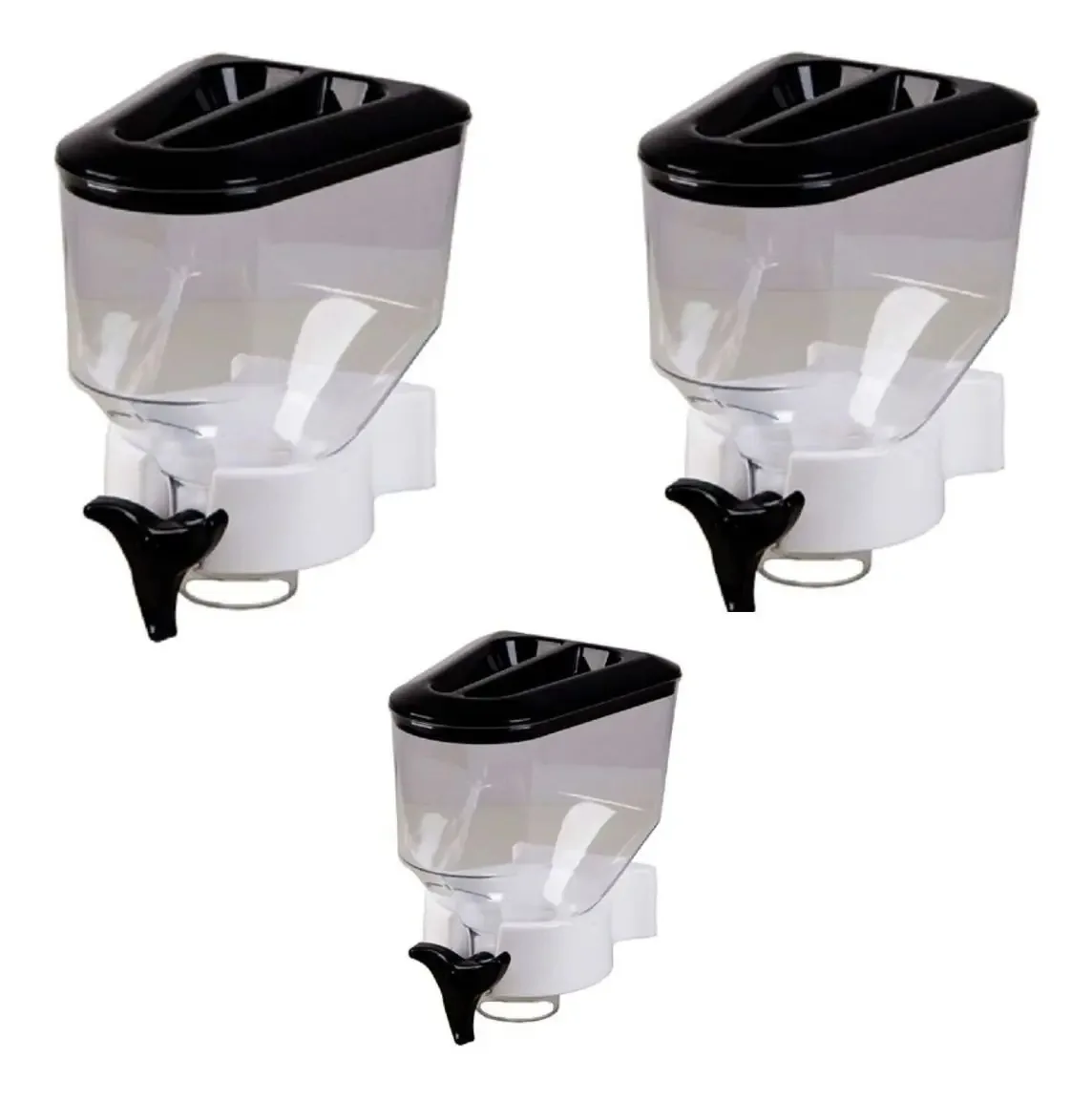 03 Porta Mantimento Dispenser Cereais E Grãos Parede Preto