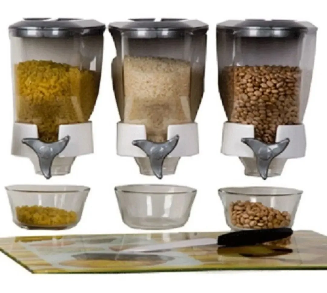 3 Porta Mantimento Dispenser Prático Cereais P/ Parede Cinza