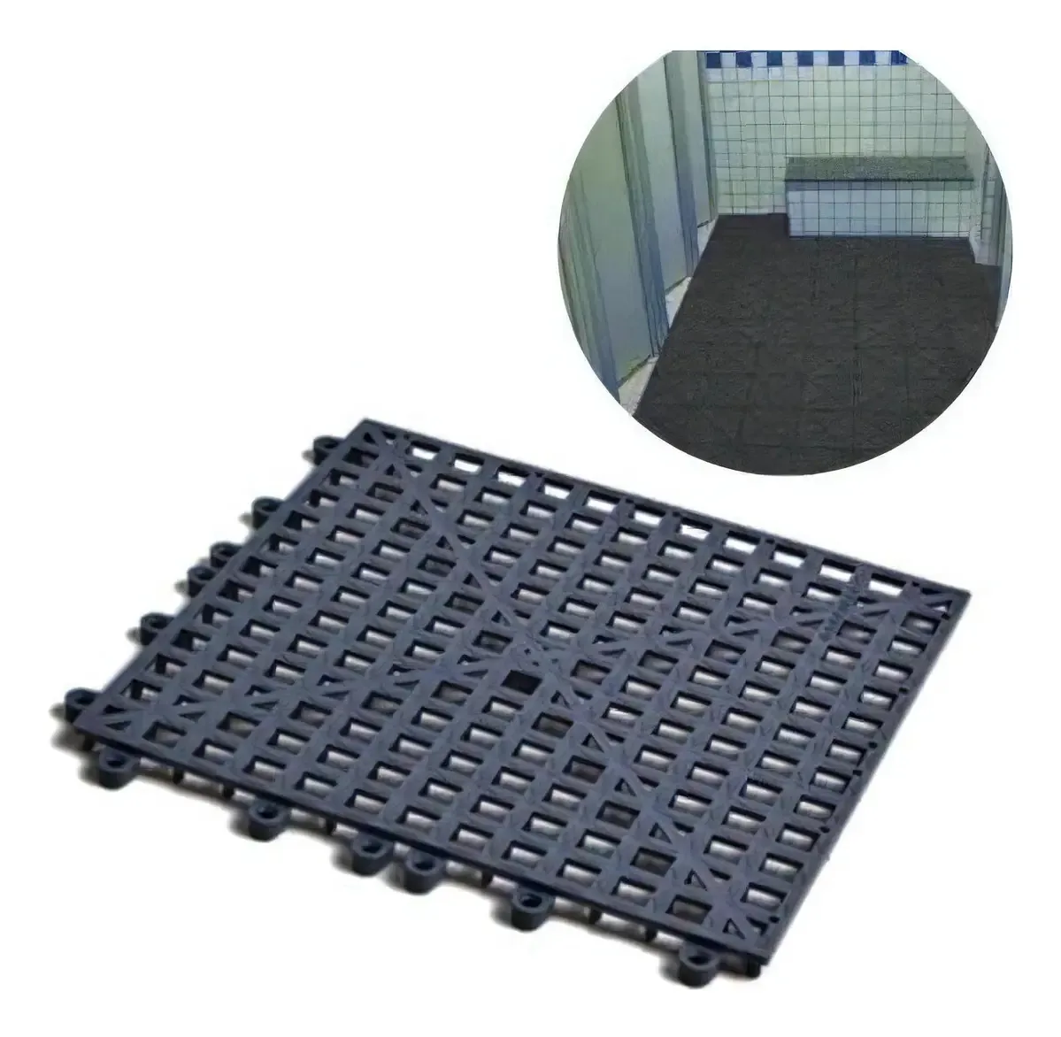 Tapete Piso Academia Sauna Vestiário Piscina 16 Peças Preto