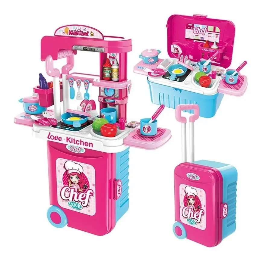 Cozinha de brinquedos Qilay Cozinha Kitchenette Toy Light Sound Creativity Moda Infantil 1 cor rosa