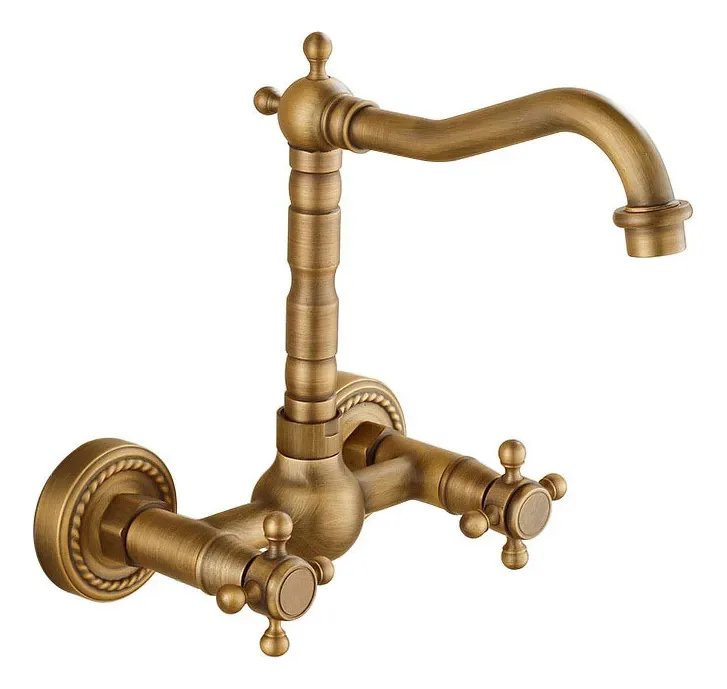 Torneiras de parede de banheiro vintage de bronze antigo com controle duplo em bronze antigo escovado
