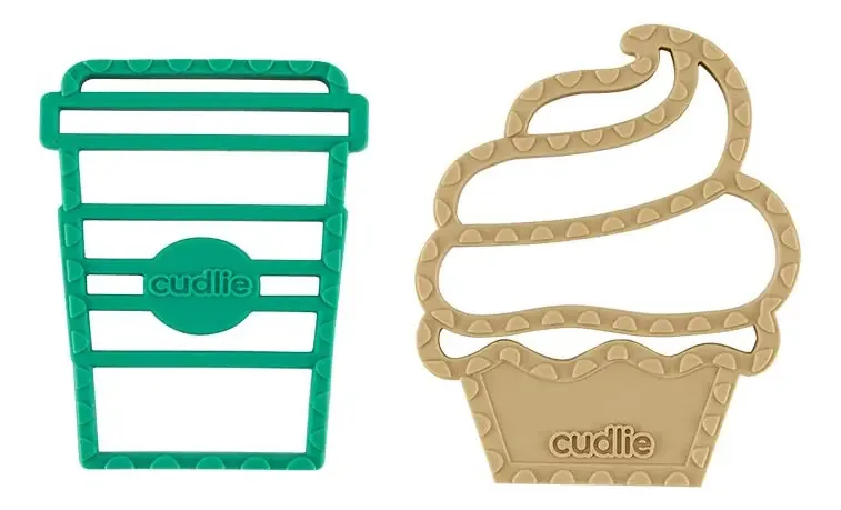 Pacote Cudlie de 2 mordedores de silicone para alimentos,. Cor: café e muffin