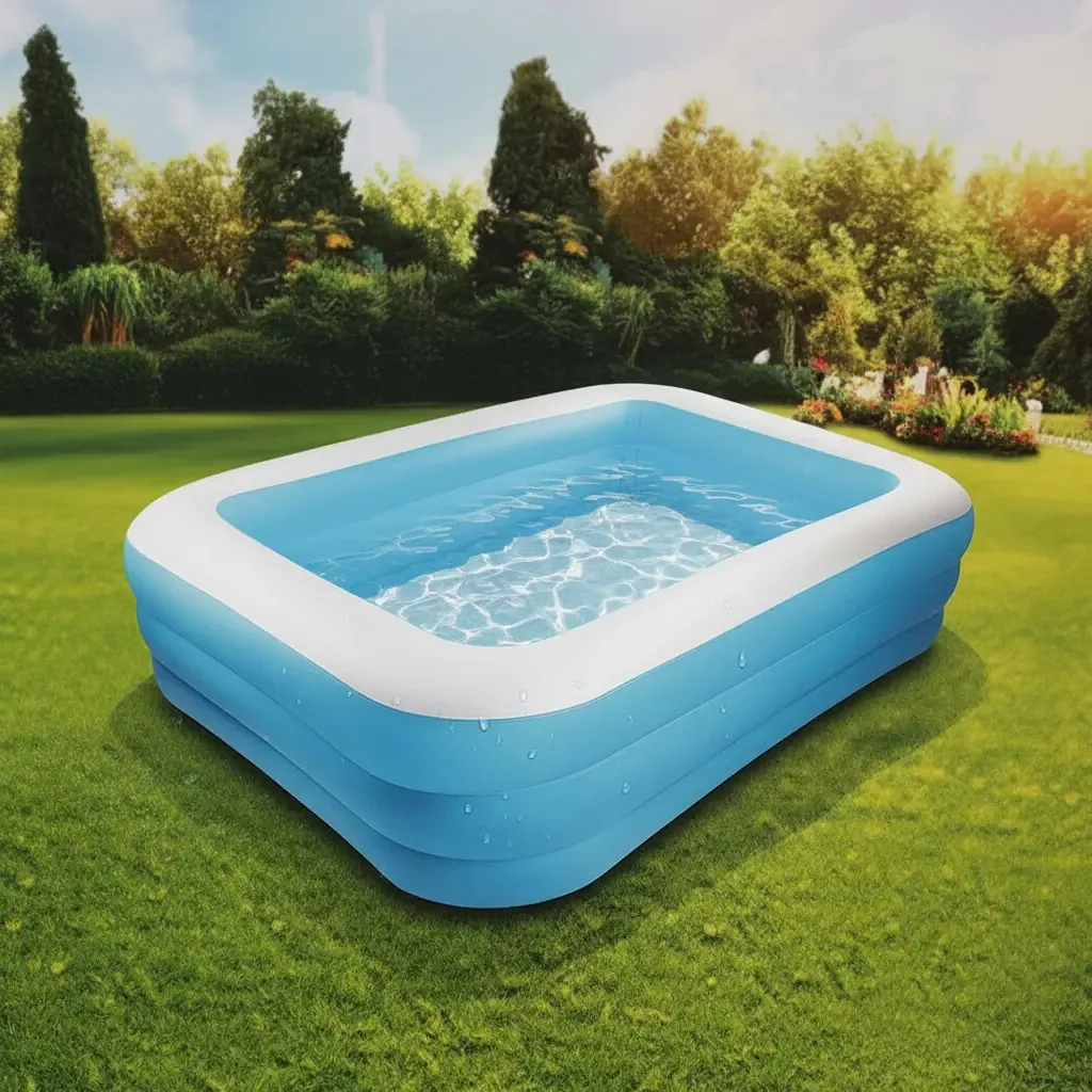 Piscina inflável retangular infantil 1,50x105x55cm Azul Branco