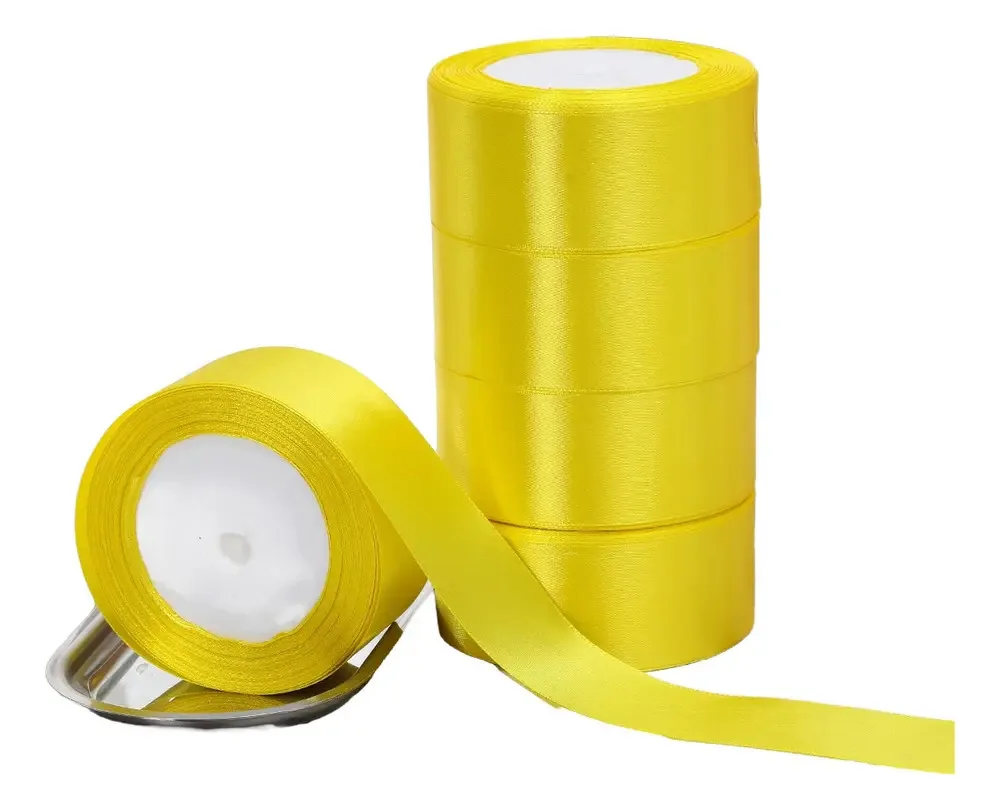 5 rolos de cetim para decoração colorida, fitas, 4 cm, amarelos