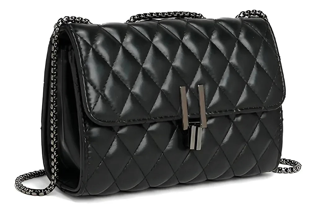Bolsas tiracolo, bolsas de ombro, bolsas de corrente para mulheres, níquel acolchoado preto
