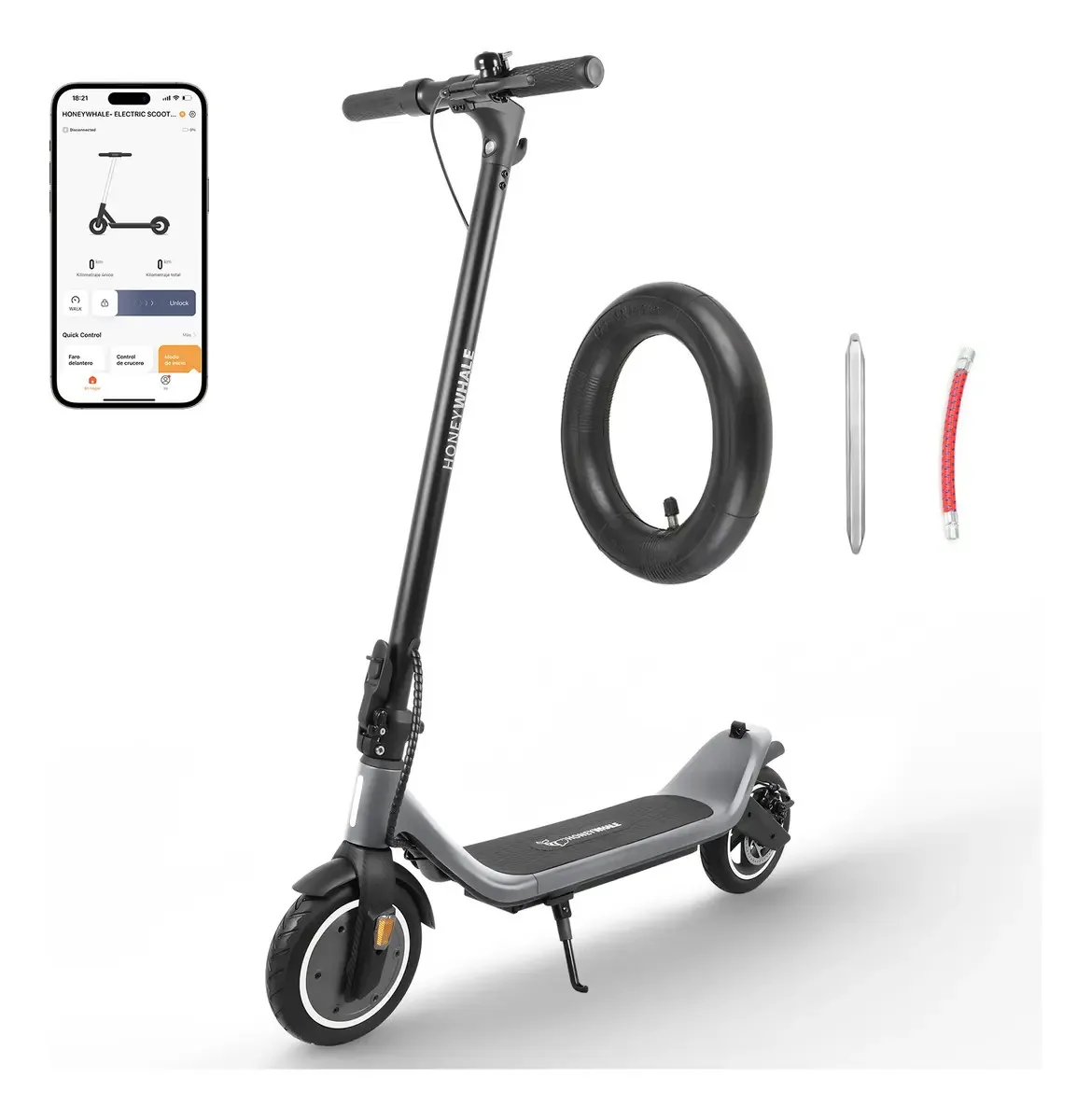Scooter elétrico dobrável M1 Honey Whale Patin 500w 25km/h, cor cinza escuro