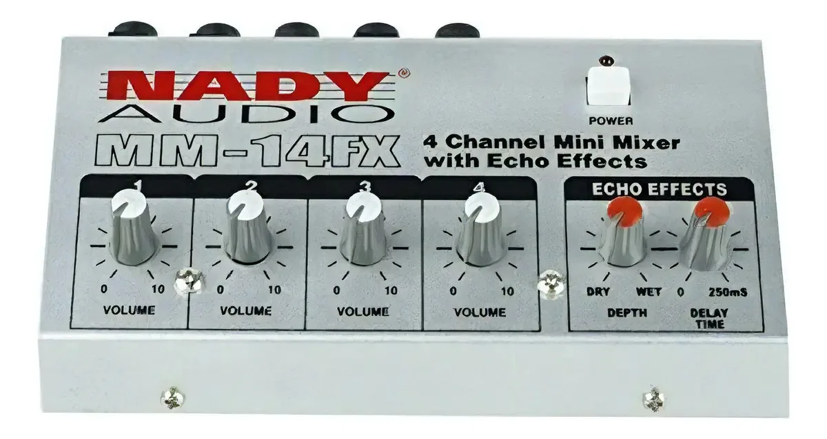 Misturador De Microfone Nady Mm-14fx De 4 Canais Com Efeito De Eco Integrado Entradas E Saídas De ¼ Controles De Profundidade E Tempo De Atraso