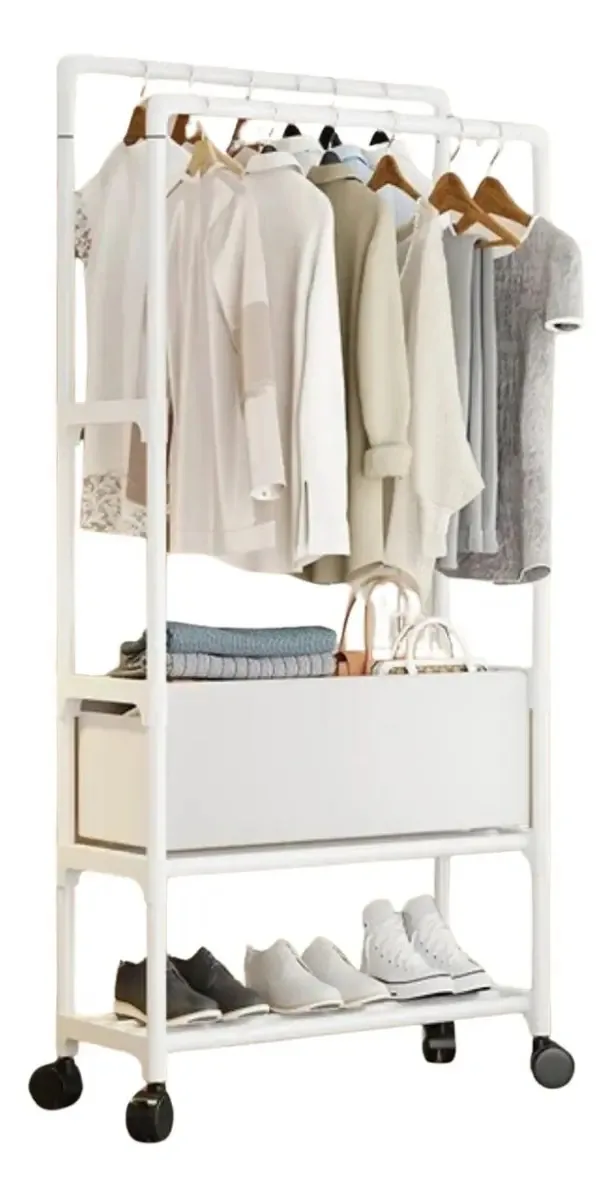 Rack organizador duplo para roupas, cabideiro, organizador de armário, branco