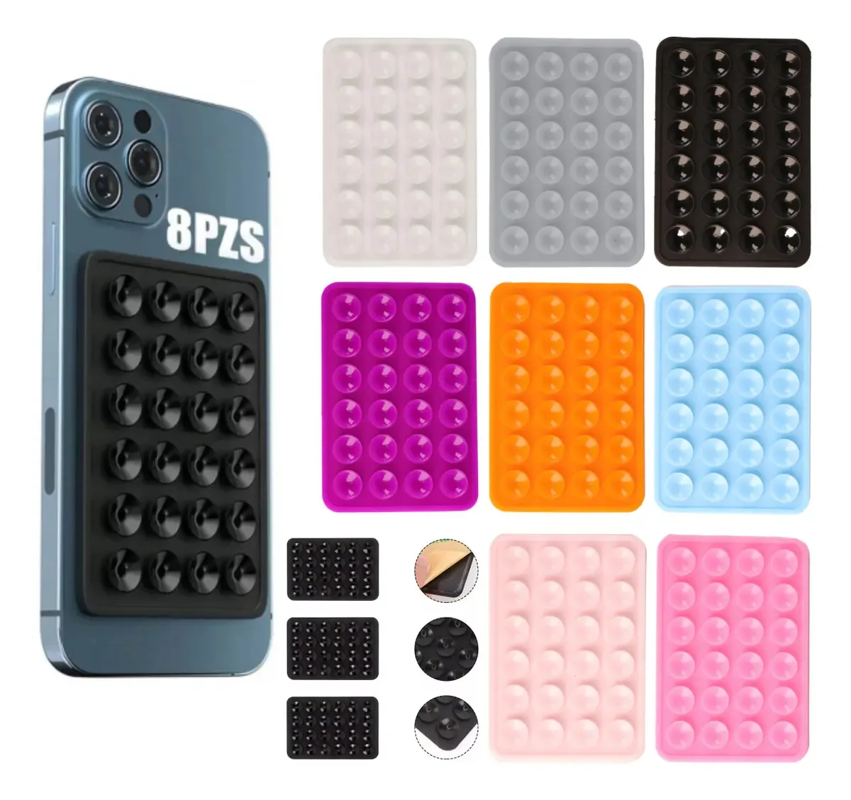 Capa de silicone de sucção de 8 peças para suporte de telefone celular