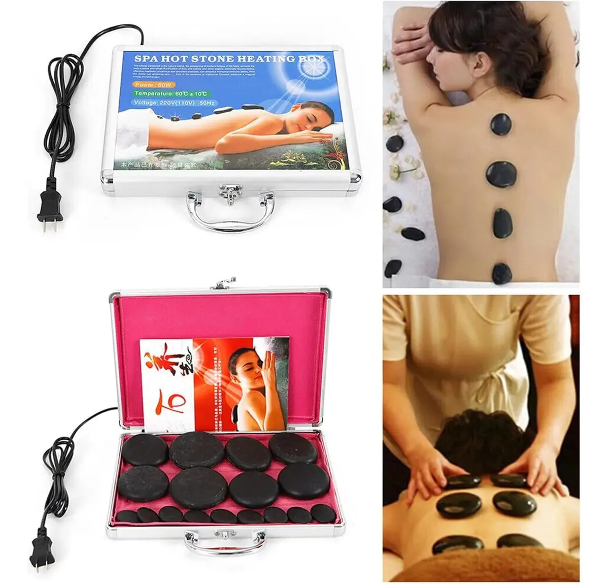 Kit de pedra para massagem com pedras quentes de 16 peças