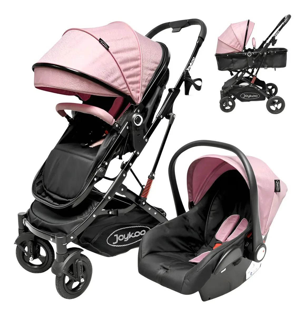 Carrinho de bebê dobrável reversível com porta-bebês rosa preto Joykoo