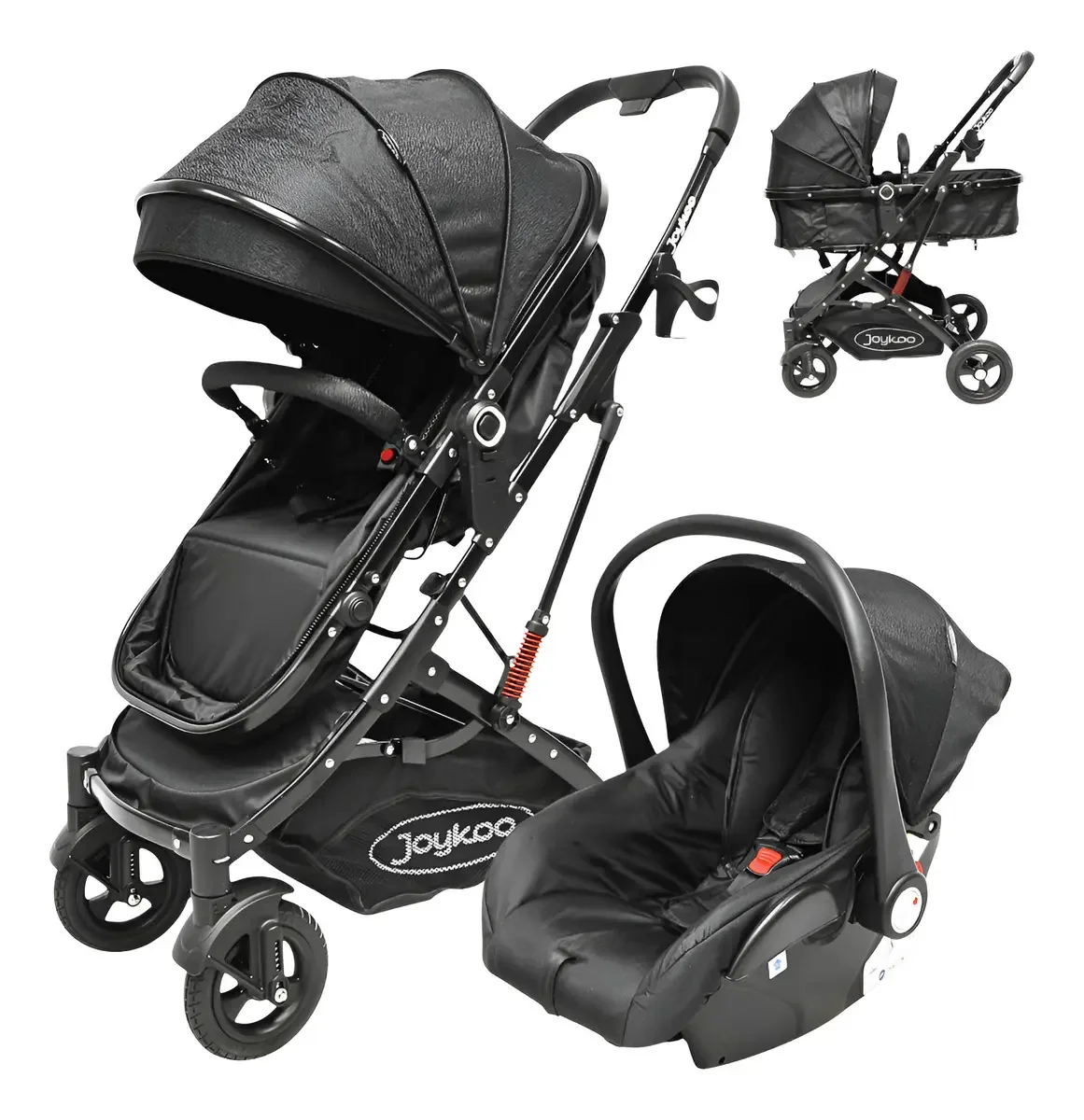 Carrinho de bebê dobrável reversível com porta-bebês - preto, preto