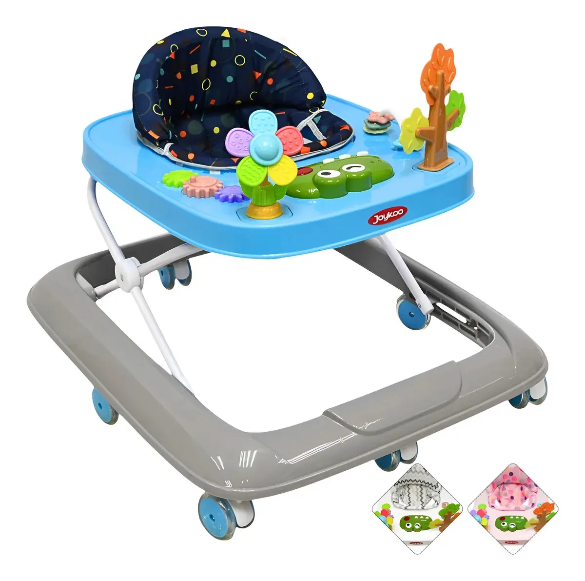 Baby Walker, luz e som, altura ajustável, dobrável, azul