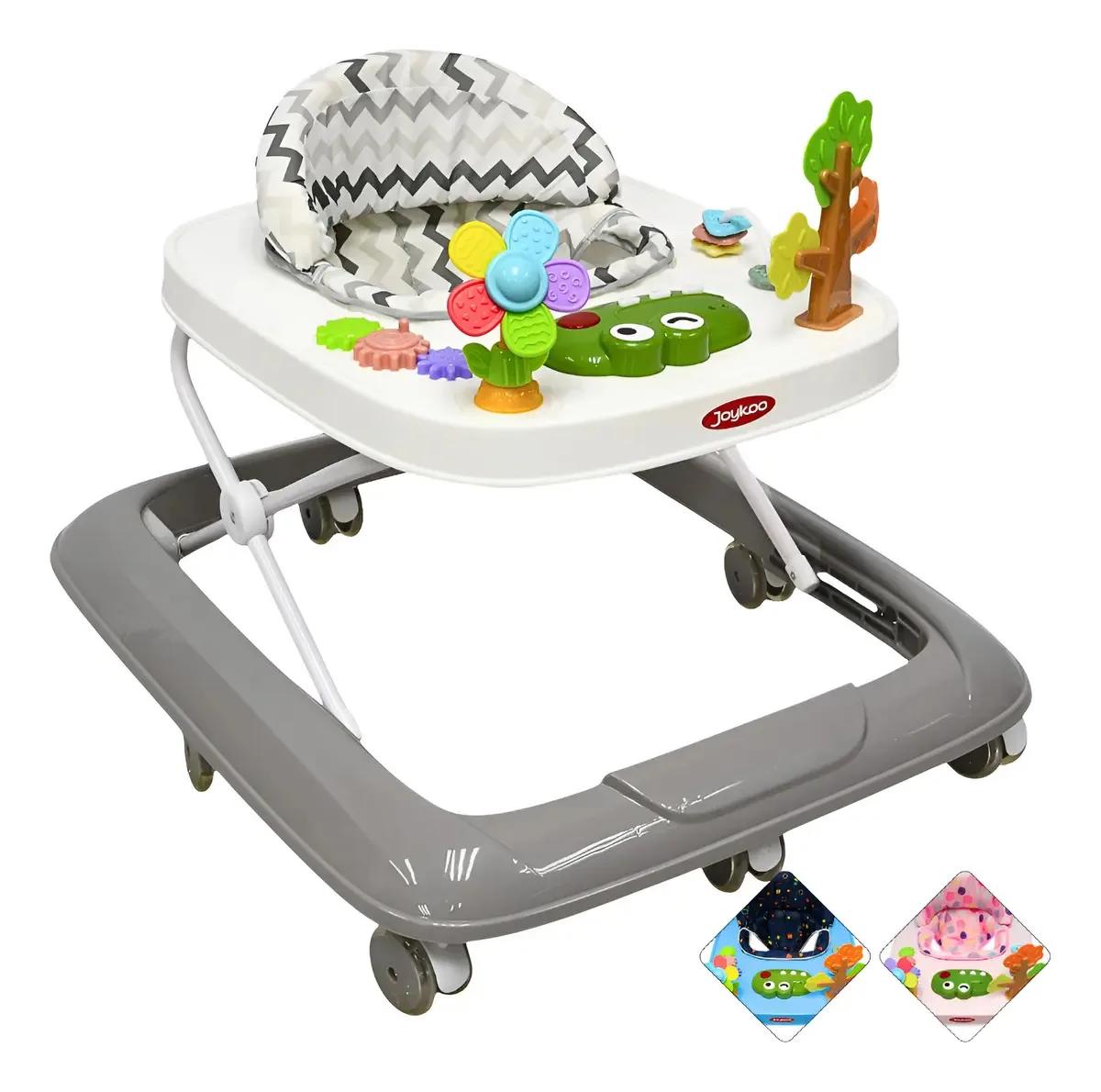 Baby Walker, luz e som, altura ajustável, dobrável, cinza